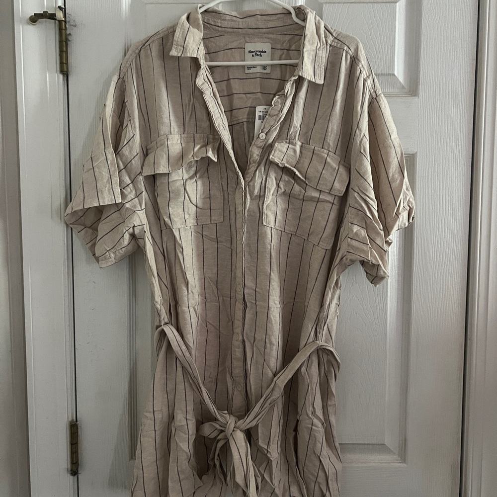 Abercrombie & Fitch Tan Mini Dress with Tie Belt